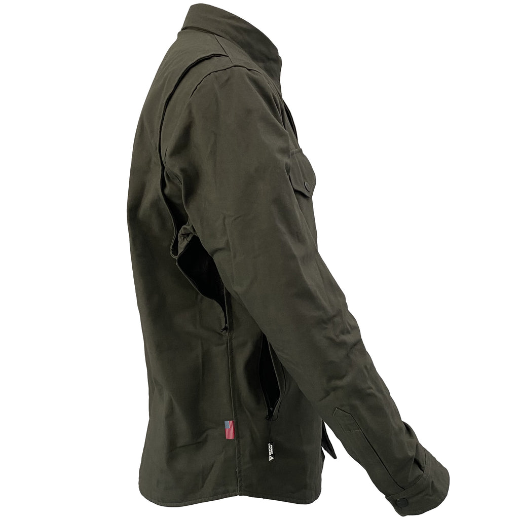 Protective Canvas Jacket for Men - Army Green with Pads - Build Kit Boards