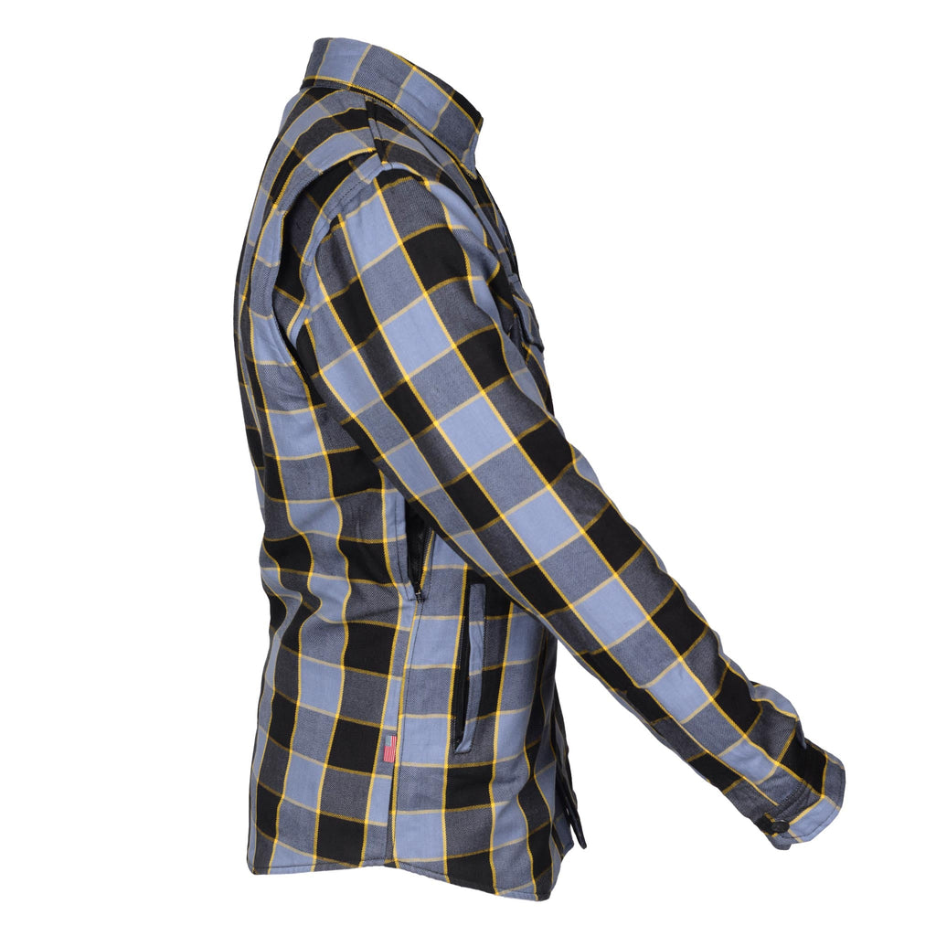 Protective Flannel Shirt "Yellow Yield" - Grey Checkered and Yellow Stripes with Pads - Build Kit Boards