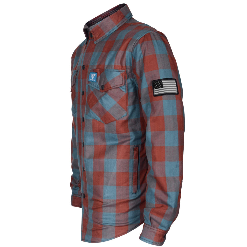 Protective Flannel Shirt "Teal Trail" - Light Brown and Teal Checkered with Pads - Build Kit Boards