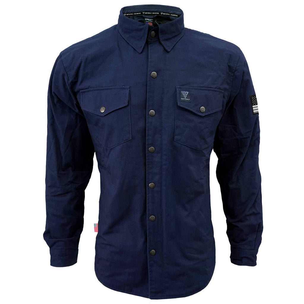 Protective Canvas Jacket for Men - Navy Blue Solid with Pads - Build Kit Boards