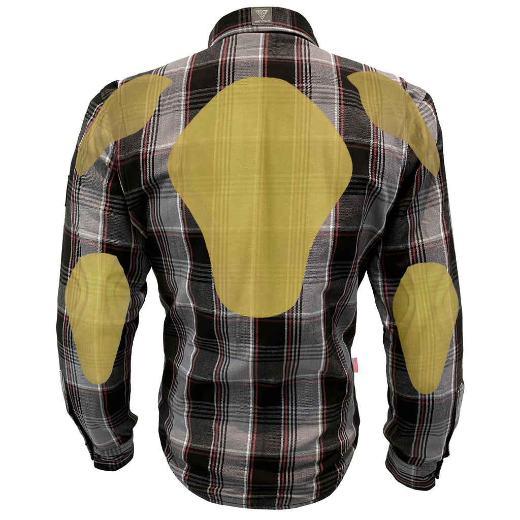 Protective Flannel Shirt For Men - Grey, Black, Red Checkered with Pads - Build Kit Boards