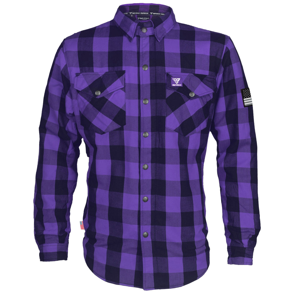 Protective Flannel Shirt "Purple Rain" - Purple and Black Checkered with Pads - Build Kit Boards