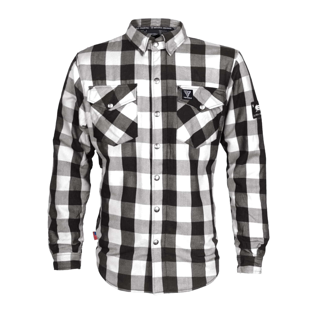 Protective Flannel Shirt "Midnight Ride" - Black and White Checkered with Pads - Build Kit Boards