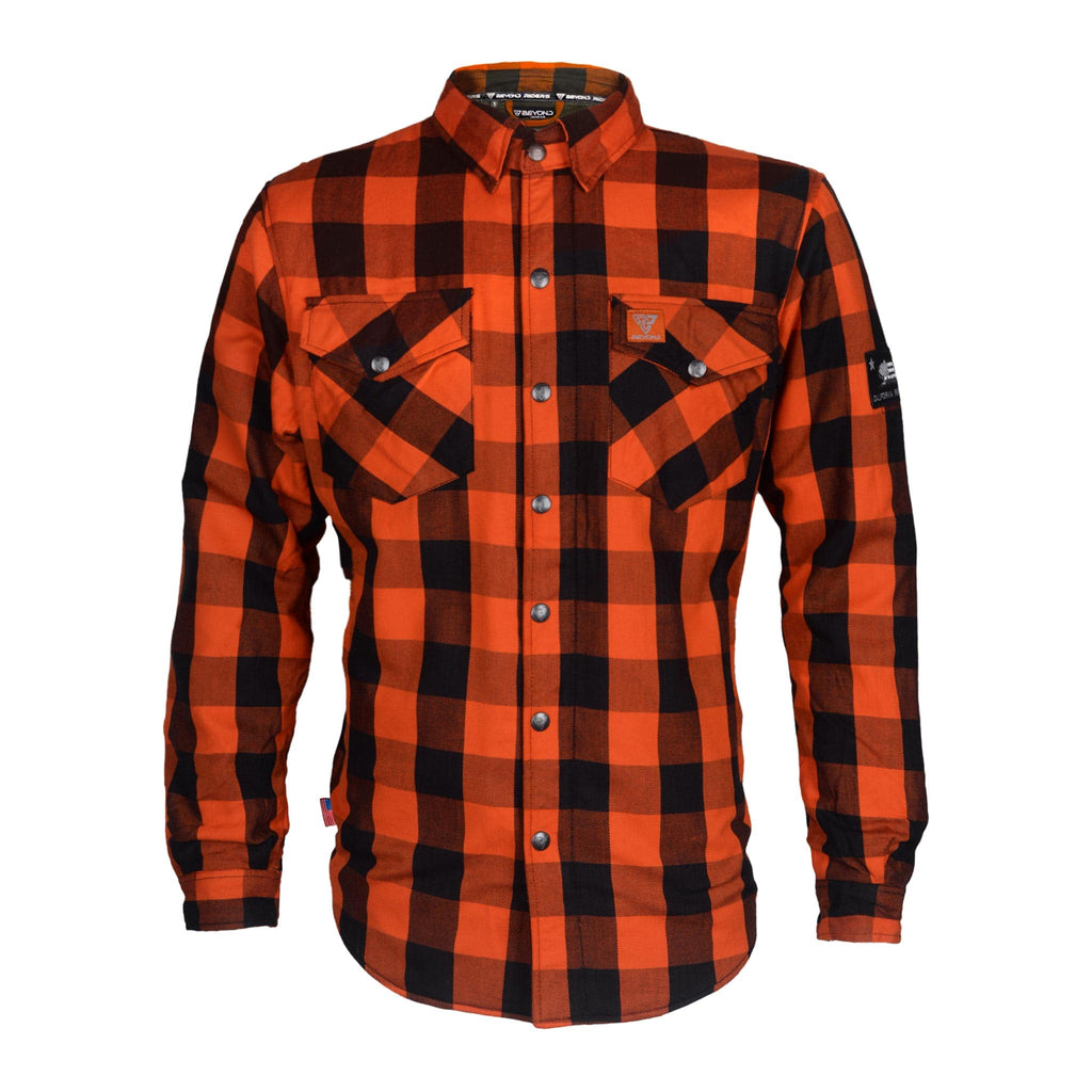 Protective Flannel Shirt "Autumn Blast" - Orange and Black Checkered with Pads - Build Kit Boards