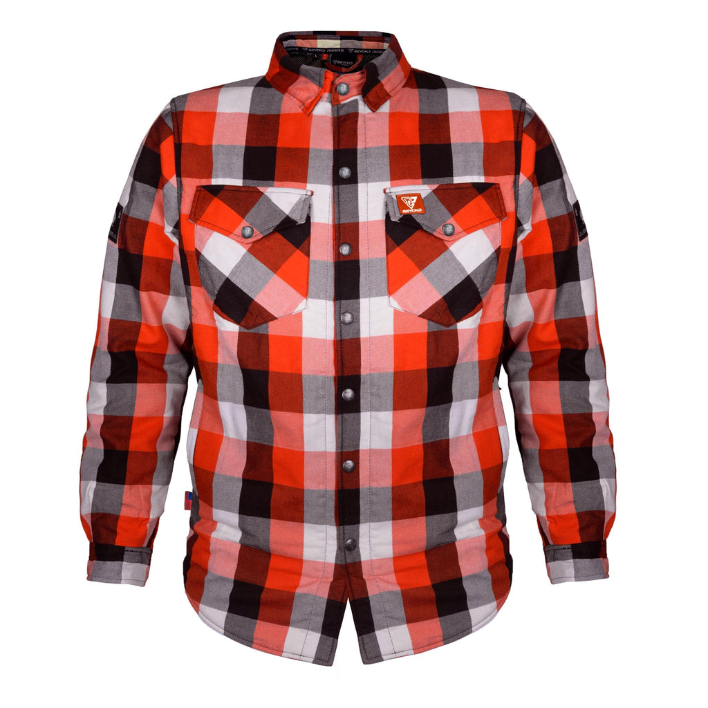 Protective Flannel Shirt "American Dream" - Red, Black, White Checkered with Pads - Build Kit Boards