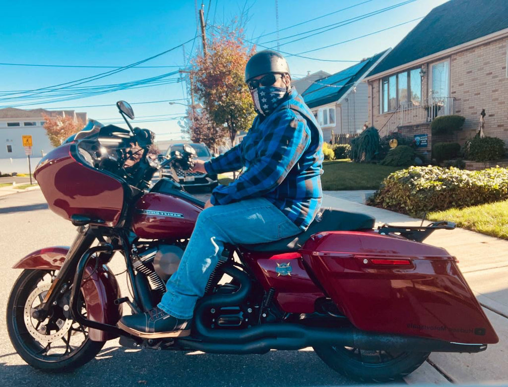 checkered blue motorcycle helmet Protective Flannel Shirt