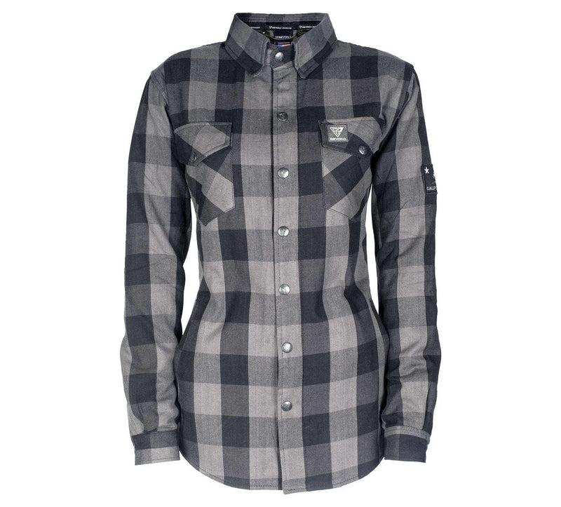 Protective Flannel Shirt for Women - Grey Checkered with Pads - Build Kit Boards
