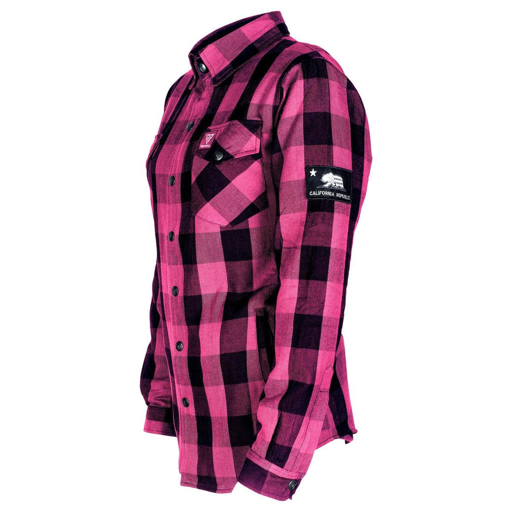 Protective Flannel Shirt for Women - Pink Checkered with Pads | Build Kit  Boards