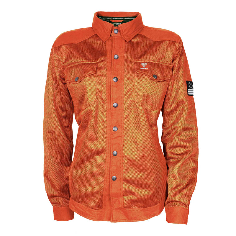 Protective Summer Mesh Shirt for Women - Orange Solid with Pads - Build Kit Boards