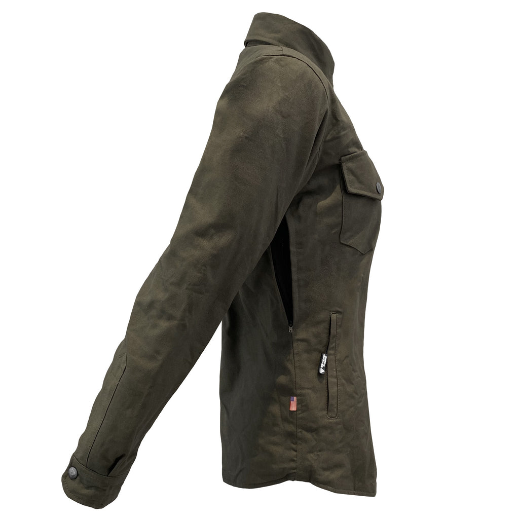 Protective Canvas Jacket for Women - Army Green with Pads - Build Kit Boards