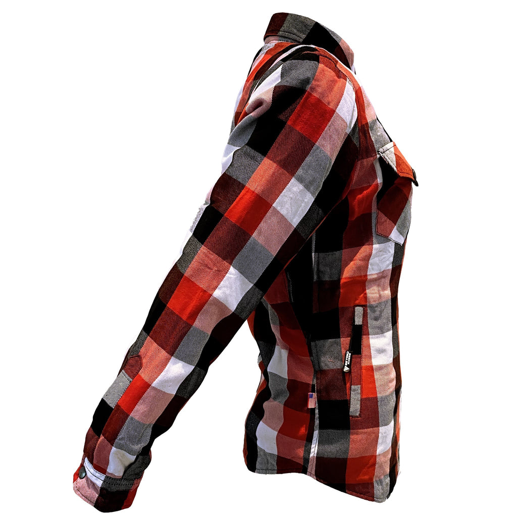 Protective Flannel Shirt for Women "American Dream" - Red, Black, White Checkered with Pads - Build Kit Boards