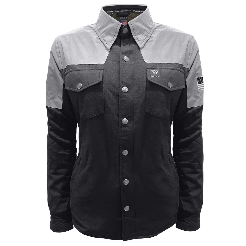 Flannel Reflective Shirt "Alloy Eclipse" for Women - Black and Silver with Pads - Build Kit Boards