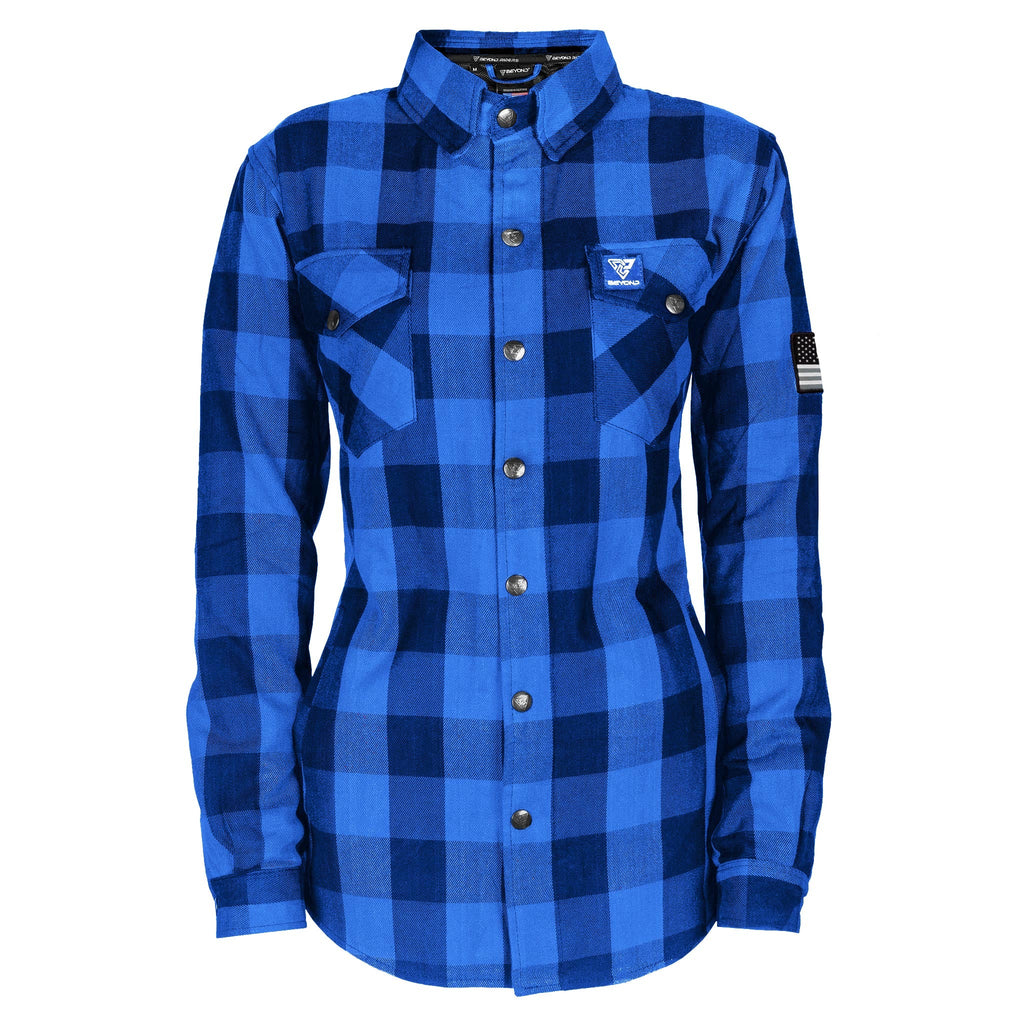 Protective Flannel Shirt for Women - Blue Checkered with Pads - Build Kit Boards