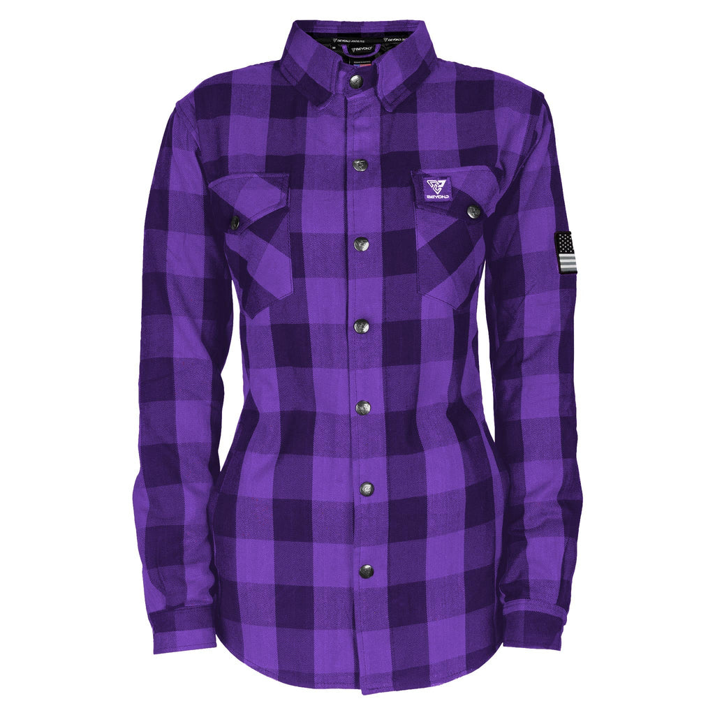 Protective Flannel Shirt for Women "Purple Rain" - Purple and Black Checkered with Pads - Build Kit Boards