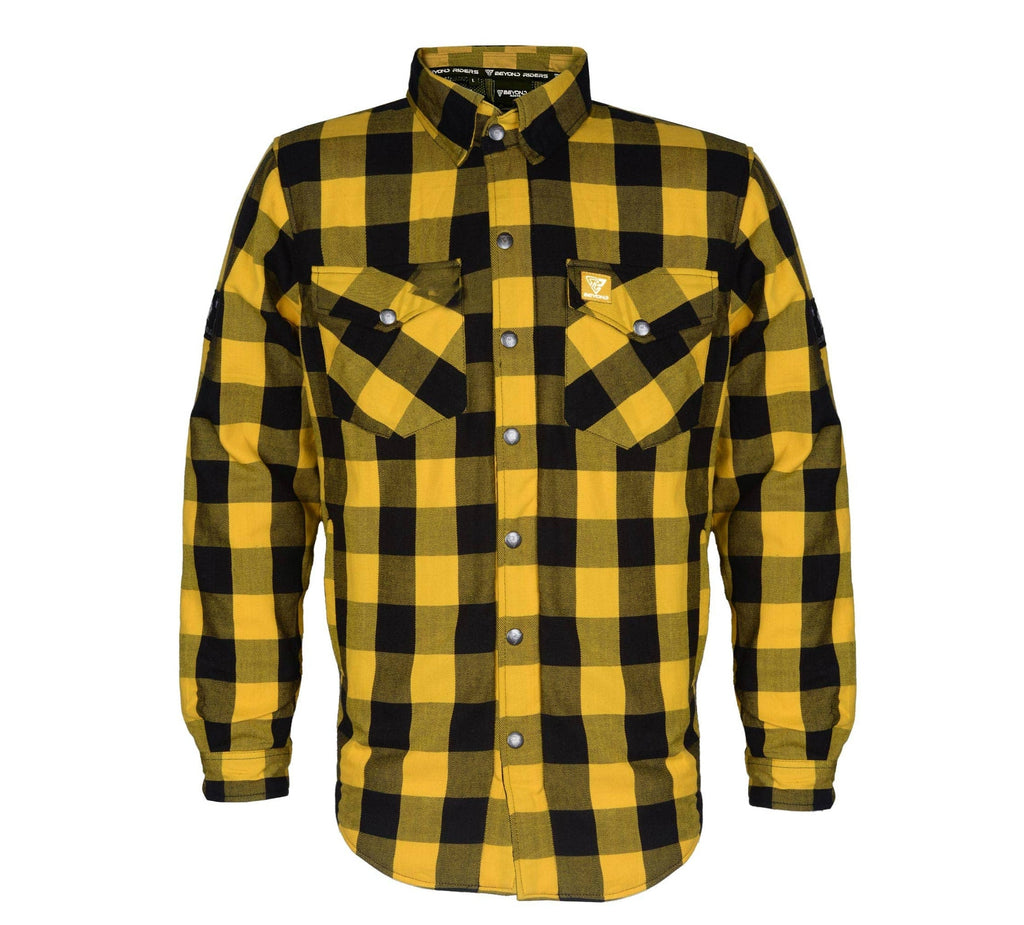 Protective Flannel Shirt "Blaze of Glory" - Yellow and Black Checkered with Pads - Build Kit Boards